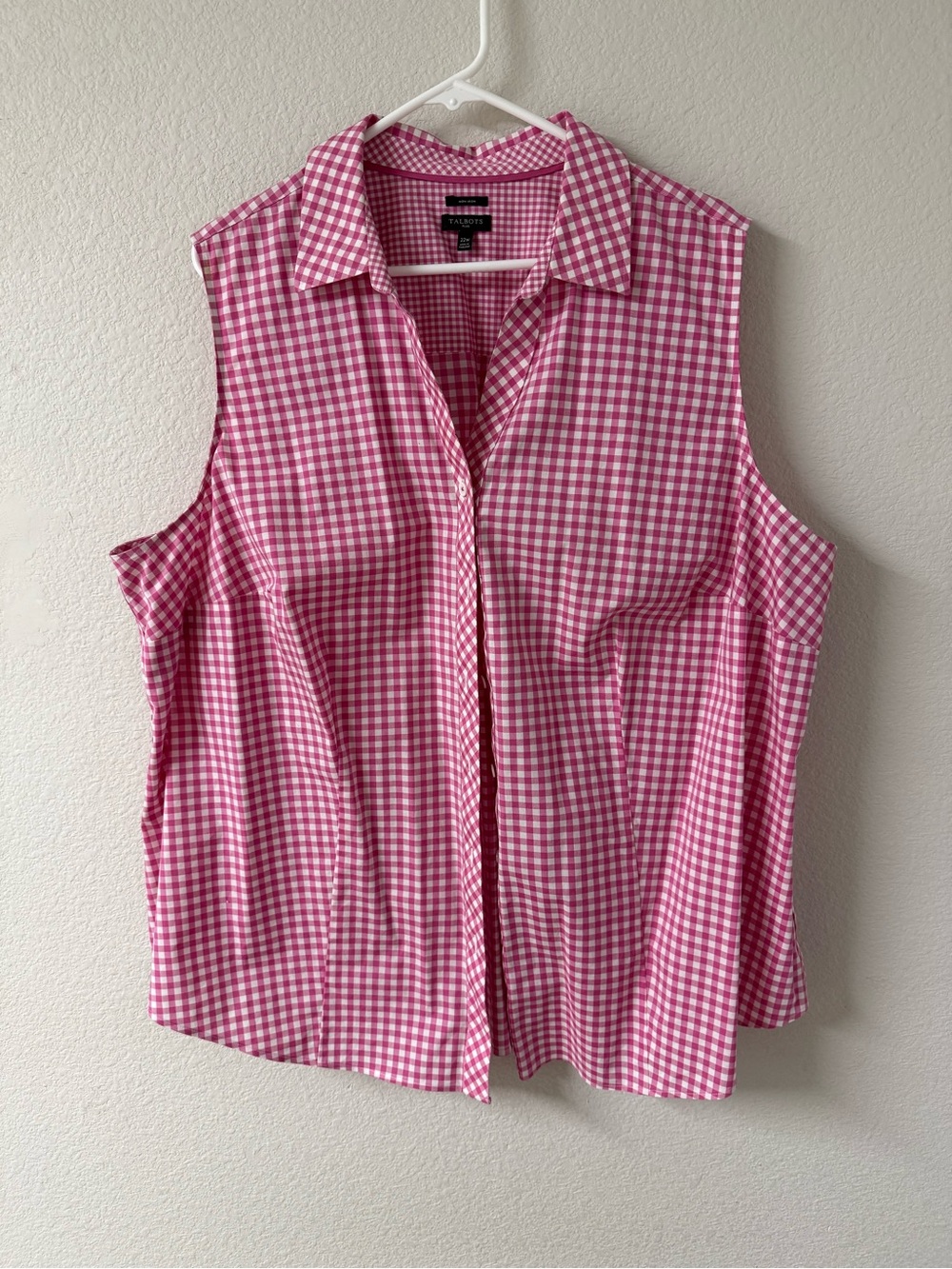 Talbots Pink Gingham Sleeveless Button-Down Shirt